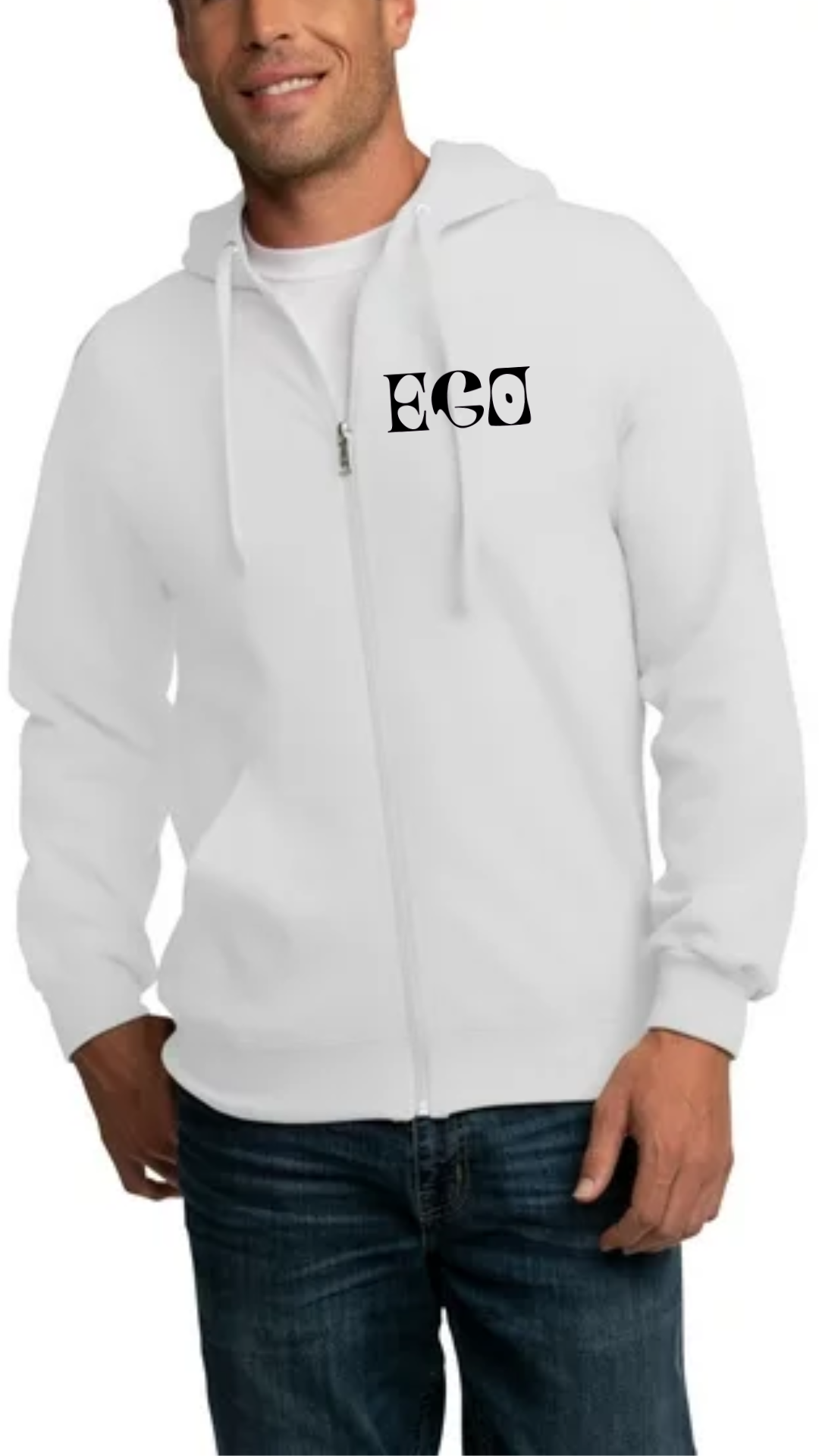 Ego Unisex White Zip Up Hoodie Spring 24