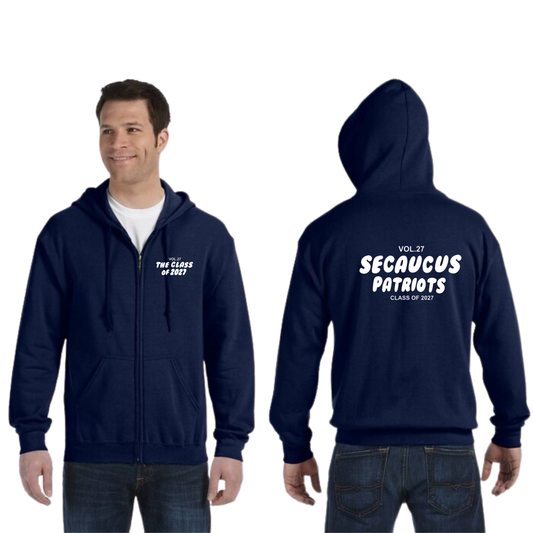 Class Of 2027 Navy Unisex Zip Up Hoodie Fall 2025 Fundraiser