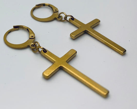 Gold Cross Dangle Earrings